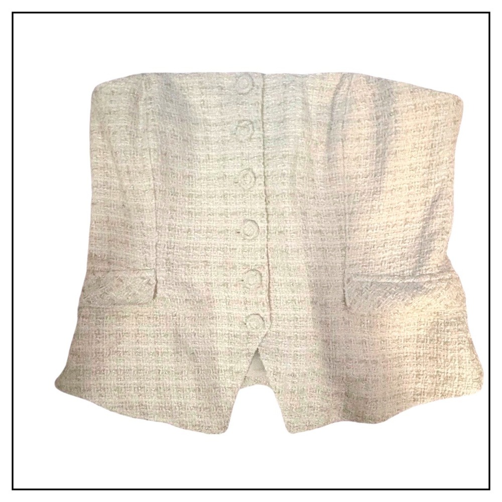 White House Black Market Tweed Bustier‎ Top Cream Button Front NWT Size 14